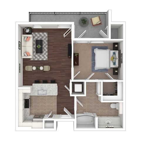 Floor plan for 1 bed, 1 bath, 754 sqft